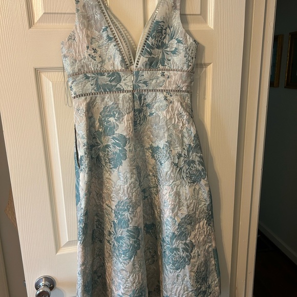 Aidan Mattox Sleeveless Floral Jacquard Fit-&-Flare Dress, Green, Size 8 - Picture 3 of 13